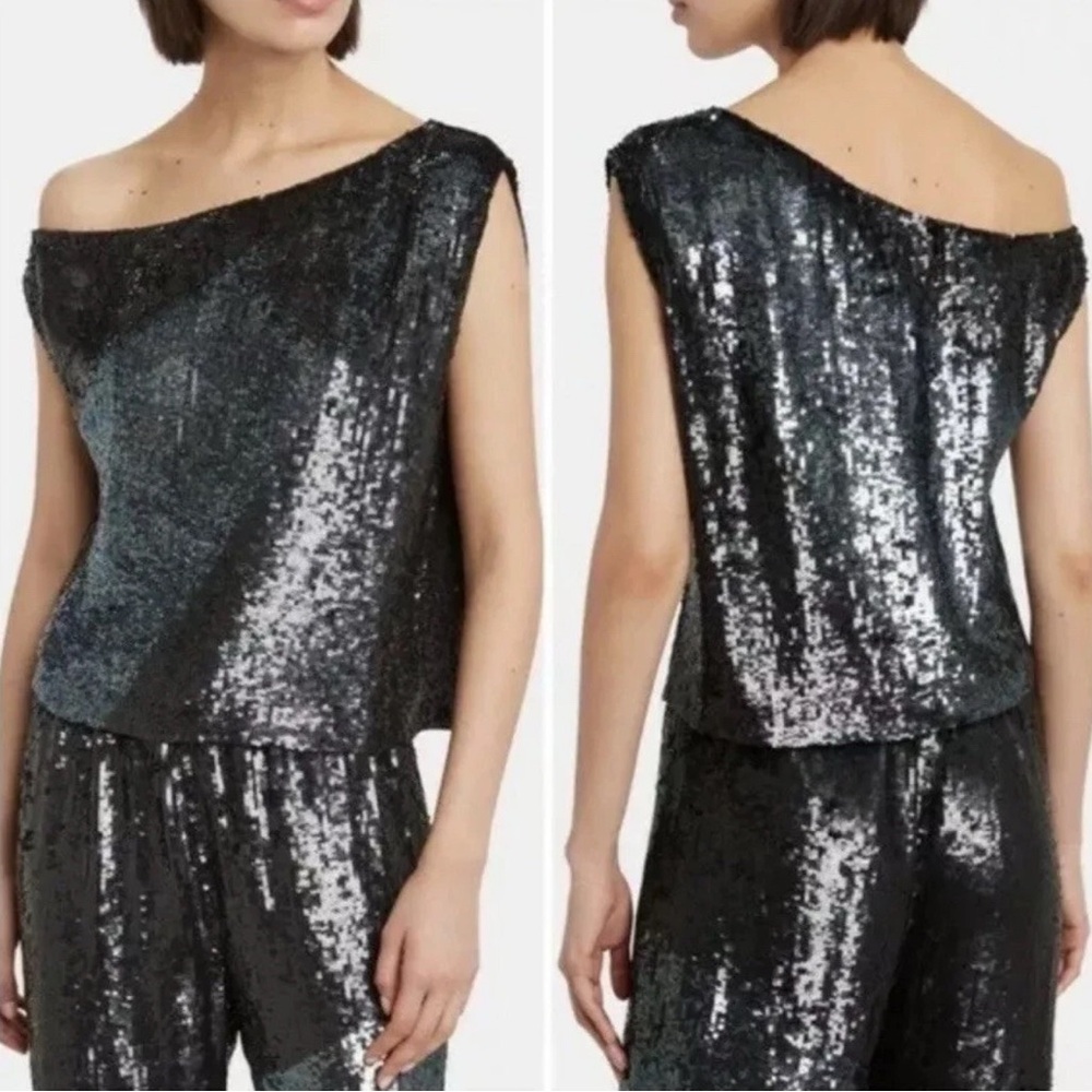 Retrofete Michelle Sequined Colorbrock Crop Top Black/Very Dark Blue